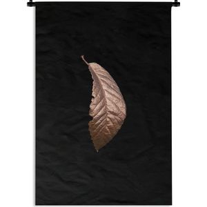 Wandkleed Golden/rose leavesKerst illustraties - Krom goud-roze blad met stukjes eruit op een zwarte achtergrond Wandkleed katoen 90x135 cm - Wandtapijt met foto