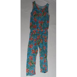 Juimpsuite - Meisjes - Turquoise, roze groen - lange broek , mouwloos - 4 jaar 104