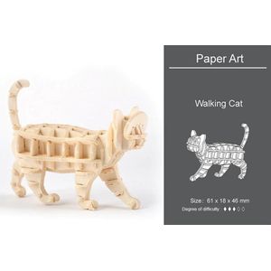 Houten dieren 3D puzzel - Puzzel - 3D – Zelf in elkaar zetten - Speelgoed bouwpakket 6.1 x 1.8 x 4.6 cm - Lopende - Kat