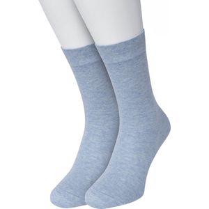 Bonnie Doon Basic Sokken Dames Licht Blauw maat 36/42 - 2 paar - Basis Katoenen Sok - Gladde Naden - Brede Boord - Uitstekend Draagcomfort - Perfecte Pasvorm - 2-pack - Multipack - Effen - Lichtblauw - Gemeleerd - Light Blue Heather - OL834222.264