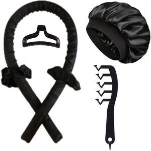 Set van 6 douchekapjes (zwart) - Krultang - Krultang zonder warmte - Douchekap met grote golven - Combinatieset - Lazy Person's Curls