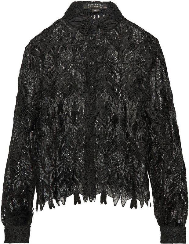 comma - Blouse - Doorschijnend - Kanten - Lange Mouwen