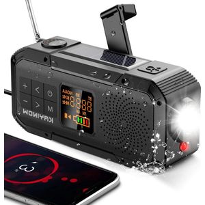 Zwengelradio 2000 mAh - Oplaadfunctie mobiele telefoon - Zonne-energie - 5 W - IPX5 waterdicht - Bluetooth-luidspreker - AM FM radio - Zaklamp - Flitslamp - Kompas - SOS-alarm - Camping uitrusting
