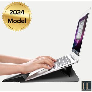 Heeren – Zwarte Premium Laptophoes – 13 inch – 3in1 – Ergonomische Laptopstandaard – Comfort Handsteun – Duurzaam leer – Magnetische Beveiliging – Universele Pasvorm