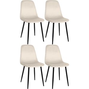 CLP Napier Set van 4 eetkamerstoelen - Modern Design - Zonder armleuning - Metalen Onderstel - Comfortabele Rugleuning - Max.150 kg - Fluweel/creme