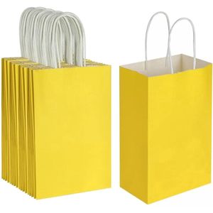 12x Gele Papieren Uitdeeltasjes - 16x8x22cm - Stevig Papier - Traktatie Zakjes - Papieren Tasjes - Cadeau Zakjes - Uitdeelzakjes - Kraftpapier - Geel - 12 Stuks