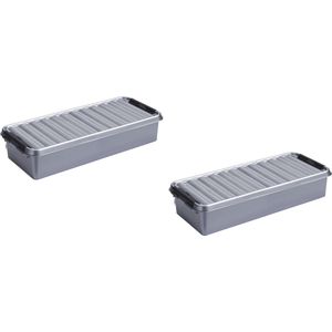 3x stuks opberg boxen/opbergdozen 6,5 liter metallic/zwart 48,5 x 19 x 10,5 cm - kunststof - Praktische langwerpige opslagboxen