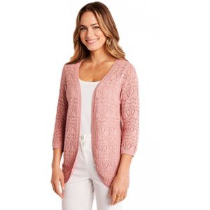 Lang opengewerkt vest van katoen, 3/4 mouwen