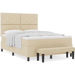 vidaXL - Boxspringbed - met - Matras - & - Bank - Crème - 160x200 - cm - Stof