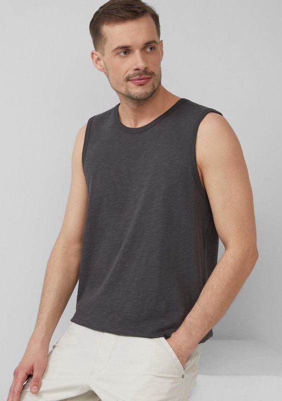 s.Oliver - T-shirt - Donkergrijs - Mouwloos - Normale Pasvorm