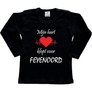 Rotterdam Kinder t-shirt Lange Mouw | Feyenoord ""Mijn hart klopt voor FEYENOORD"" | Verjaardagkado | verjaardag kado | grappig | jarig | Rotterdam | Feyenoord | cadeau | Cadeau | Zwart/wit/rood/wit | Maat 104