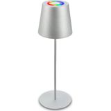BRILONER - Snoerloze tafellamp - 7507014 - Touch - Licht RGB+W - In hoogte verstelbaar - Verwisselbare batterij - Verwisselbare voet - Ø36 x 10,5 cm - Kleur zilver