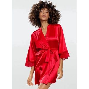 DKaren | Belinda | Rode Kimono Satijn | S- 2XL | uitlopende mouwen | XL