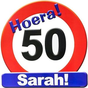 Huldeschild verjaardag stopbord Sarah 50 jaar - huldeborden - 50e verjaardag - feestversiering / deurversiering