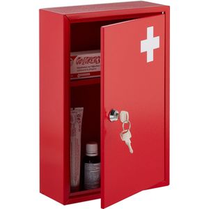 Relaxdays medicijnkastje - EHBO-kastje - badkamer - slot en 2 sleutels - metaal - rood