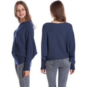 Oversized Boothals Truien voor Dames met Vleermuismouwen - Marineblauw, One Size