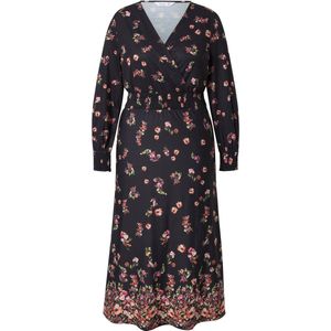 MIAMODA - Dames - Maxi-jurk A-lijn bloemenprint lange mouwen - Zwart - Maat 44