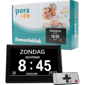 Pora&Co - Digitale Dementieklok XXL – Kalenderklok met Datum en Dag – Alarmfunctie – 8 inch - Alzheimerklok