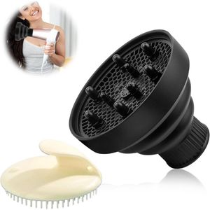 Inovra - Draagbare Haardiffuser Opzetstuk voor Haardroger - Diffusormondstuk met Hoofdhuid Massageborstel voor Krullend of Golvend Haar Styling - Zwart . - Hairstyler accessoire