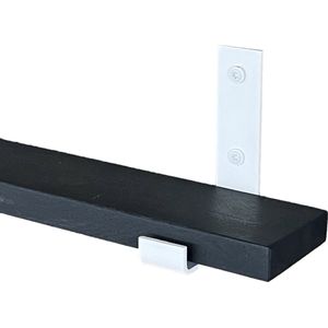GoudmetHout - Massief eiken wandplank - 220 x 10 cm - Zwart Eiken - Inclusief industriële plankdragers L-vorm UP MAT WIT - lange boekenplank