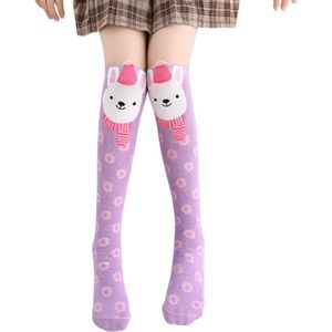 Kniekousen - 1 paar kniekousen meisjes ijsbeer paars-roze - lange sokken - 6-12 jaar - 100% elastisch katoen - cadeau meisjes - dierenprint