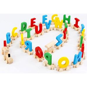 Afecto® 28-delige houten trein set met letters | Mini Houten Trein Speelgoed | Educatief Speelgoed| Alfabet A t/m Z