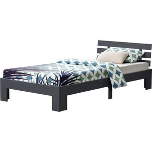 In And OutdoorMatch Houten Bed Audrey - Grenen - Met Bedbodem - 80x200 cm - Donkergrijs - Snelle montage