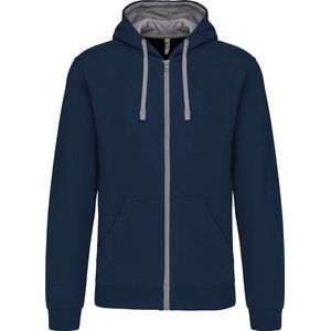 Kariban Herensweater met rits en capuchon in contrasterende kleur K466 - Navy / Fine Grey - 4XL
