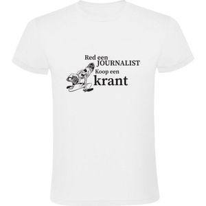 Red een journalist koop een krant Heren T-shirt |  media | verslaggever | pers | reporter | beroep | interview  | Wit