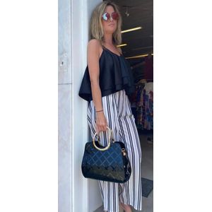 Gestreepte broek van licht zomerstofje - hoge taille - wit - maat L