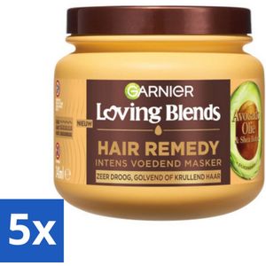 5 x Garnier - Loving Blends - Haarmasker - Avocado Olie & Shea Boter - Ultra Voedend - Golvend & Krullend Haar - 340 ml - Voedend Masker - Verzorging - Natuurlijke Ingrediënten - Vegan - Dierproefvrij