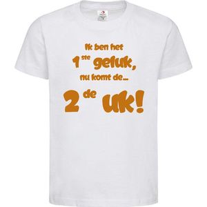 Shirt Aankondiging zwangerschap Ik ben het 1ste geluk, nu komt de ... 2de uk! | korte mouw | wit/tan | maat 122/128 zwangerschap aankondiging bekendmaking Baby big sis bro sister brother Grote Zus Broer