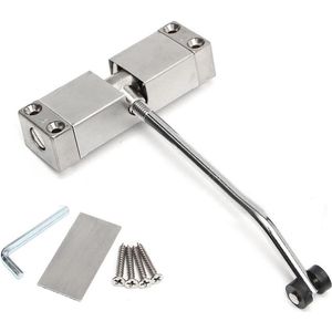 Automatische Stangdeursluiter van Roestvrij Staal - Sluit Deuren tot 40 kg - Verstelbare Deurveer met Wielen - Inclusief Hexsleutel en Schroeven - Zwart