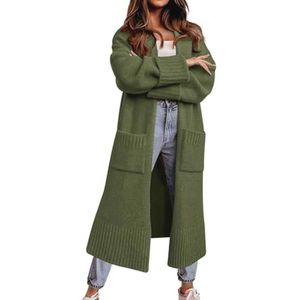 Dames Gebreid Vest met Capuchon - Lange Mouwen Grof Gebreid Cardigan