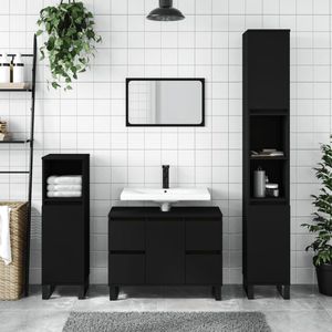 The Living Store Badkaast Industrieel Zwart - 80 x 33 x 60 cm - Duurzaam materiaal