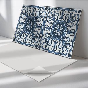 Wallfluent Vinyl Wandpaneel - Bloemenpatroon met ornamenten Wandpaneel PVC - 100 cm x 50 cm - Blauw Vinyl Wandpaneel - Set van 1 - Rechthoekig Wandbekleding Vinyl - Texturen Wandpaneel - Zelfklevend Wandpaneel - Wandpaneel Keuken en Badkamer