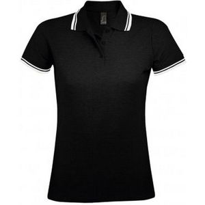 SOLS Dames/dames Pasadena getipt korte mouw Pique Polo Shirt (Zwart/Wit)