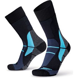 Merino Wandelsokken - 2 Paar - Zwart / Blauw - Maat 43-46 - Thermo Wandelsokken Met Eucalyptus Garen - Sokken - Heren / Dames - EnFuse Sokken