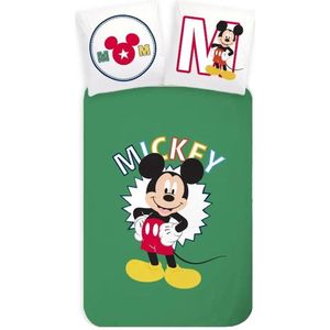 Mickey Mouse - Peuterdekbedovertrek - Groen - Katoen