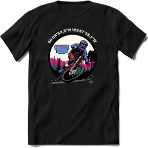Coordinates | TSK Studio Mountainbike kleding Sport T-Shirt | Blauw - Roze | Heren / Dames | Perfect MTB Verjaardag Cadeau Shirt Maat S