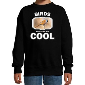 Dieren vogels sweater zwart kinderen - birds are serious cool trui jongens/ meisjes - cadeau baardmannetje vogel/ vogels liefhebber - kinderkleding / kleding 152/164