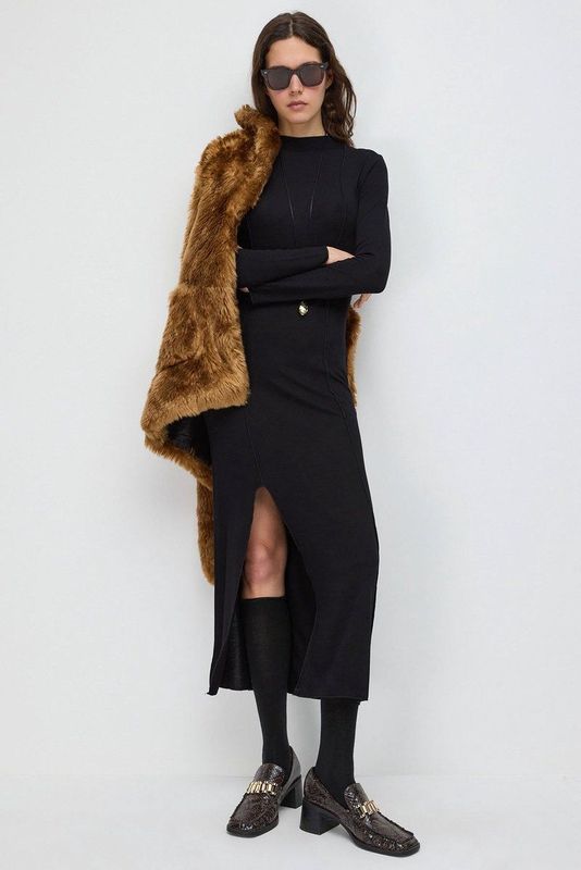 Robe Midi avec Détails Déchirés et Coutures Inversées