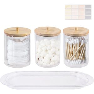 3 stuks wattenschijfjes dispenser voor wattenstaafjes en cosmetica - Transparante acryl houder