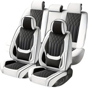 Universele Autostoelhoes – Stoelhoes Set – Autostoelbekleding – Autostoelhoesjes – Stoelbescherming – Premium PU Leder – Sponsvulling – Zwart Wit – All-Season – Handwas