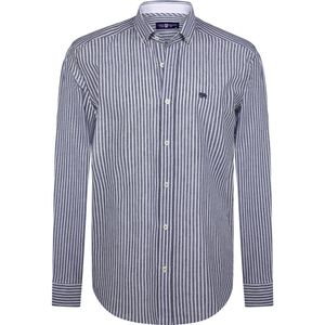 Jimmy Sanders Overhemd - Gestreept - Poplin Katoen Linnen - Lange Mouw Heren Navy - L