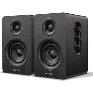 Actieve Bluetooth 5.0 Plankluidspreker - 60W Koolstofvezel Geluid - 24-bits DAC - 3D Surroundgeluid - Voor Computer en PC Monitor (Paar, Zwart)