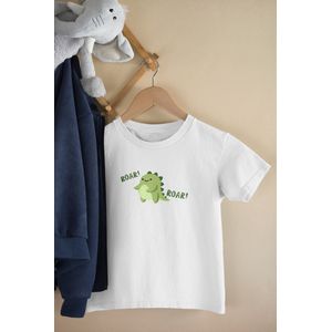 Shirt - Roar roar - Wurban Wear | Grappig shirt | Leuk cadeau | Unisex tshirt | Kinderkleding jongens | Dino | Dinosaurus | Dinosaurus speelgoed | Dino pak | Baby kleding jongens | Wit