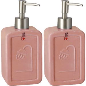 Set van 3x stuks zeeppompjes/zeepdispensers roze keramiek 18 cm - Navulbare zeep houder - Toilet/badkamer accessoires