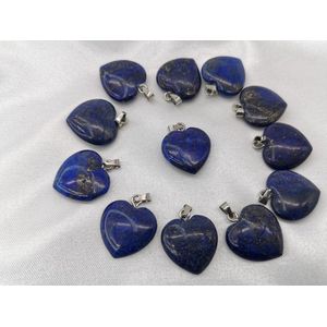 Edelsteen - Lapis lazuli - hartje Hanger met - gratis - zwart - gewaxed koord Ketting - Edelsteen Ketting - 45cm + 5cm Verstelbaar - Cadeautje Voor Hem en Haar