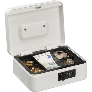 Relaxdays geldkistje met cijferslot - geldkluisje slot - kistje voor geld - geldcassette - wit